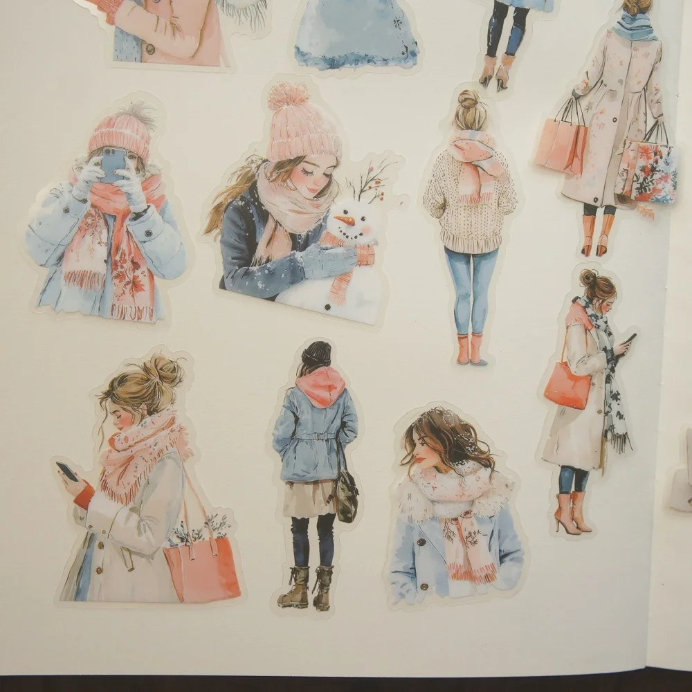 

18pcs Winter Fashion Girl Style PVC Sticker Scrapbooking DIY Gift Label Decoration Tag
