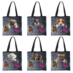 Funny Pocket Dog Shopping Bags Pet Bulldog Dachshund Beagle Schnauzer Dogs Tote Bag Large Capacity Storage Bag Women Handbag