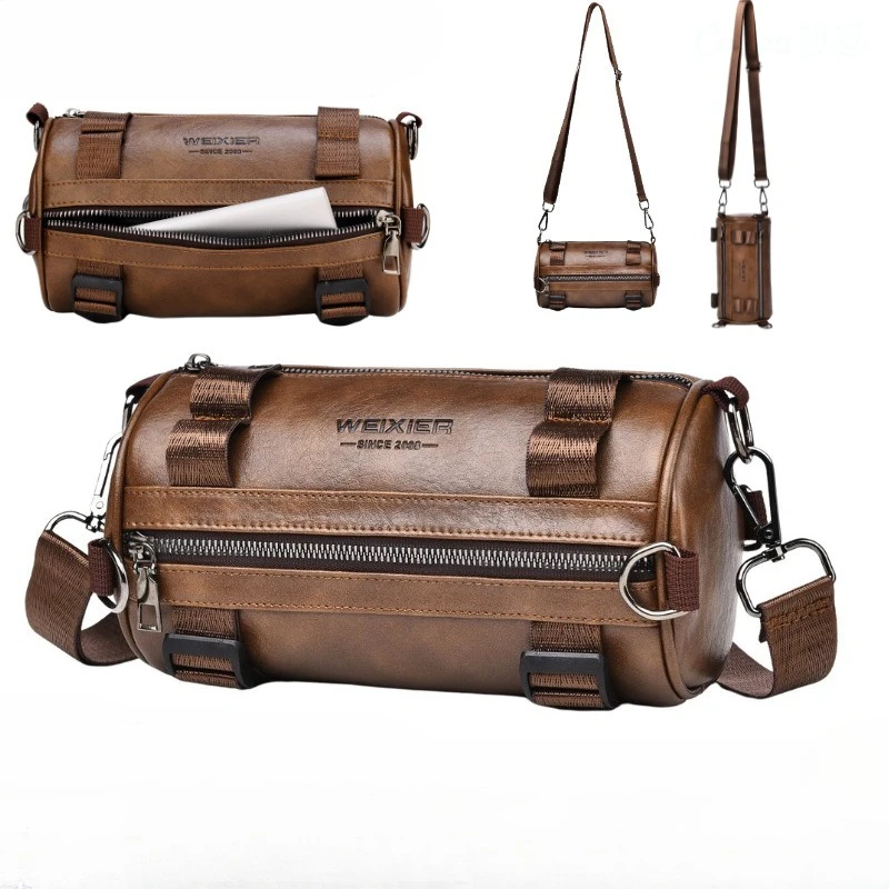 

Men's crossbody large-capacity casual waterproof cylindrical zipper single-shoulder bag