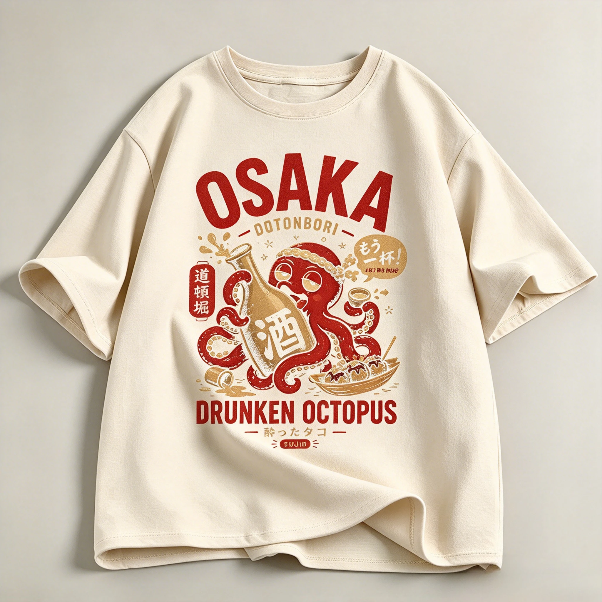 New Trendy Osaka Dotonbori Drunken Octopus Graphic T-shirt Men Women O Neck Short Sleeve Japanese Retro Streetwear Tee