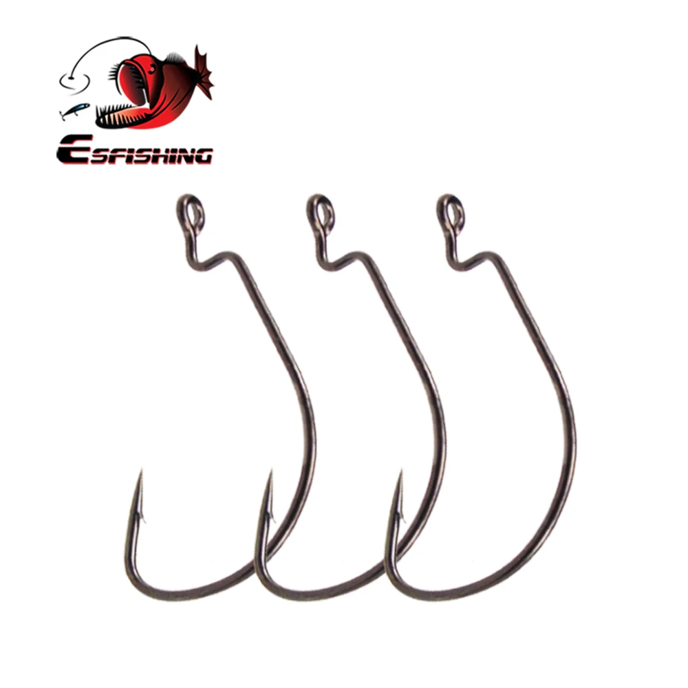 ESFISHING Offset Hook Carbon Steel Fishing Hooks Crank Big Bass Hook  Crank Barbed Hook for Soft Fishing Lure