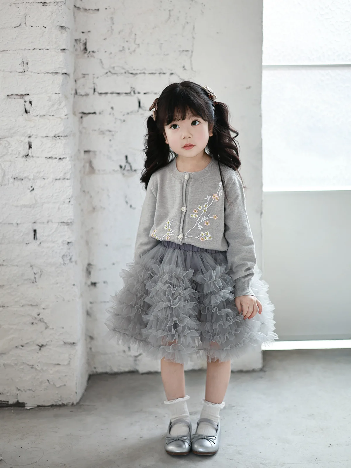 2026 Autumn Winter Nordic Style Baby Girls Knit Cardigan, Heavy Hand Embroidered Floral Branch Sweater Coat for Little Girls