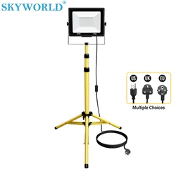 SKYWORLD LED Flood Light 100W 5000K led Work Light with 76in Adjustable Metal telescoping Tripod Stand Indoor Outdoor IP66