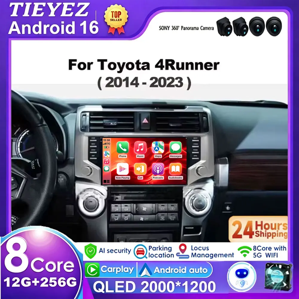 Carplay Auto Android 16 12G+256G 360 Camera 4G LTE IPS Car DVD Player GPS WIFI Bluetooth Radio For Toyota 4 Runner 2009- 2022