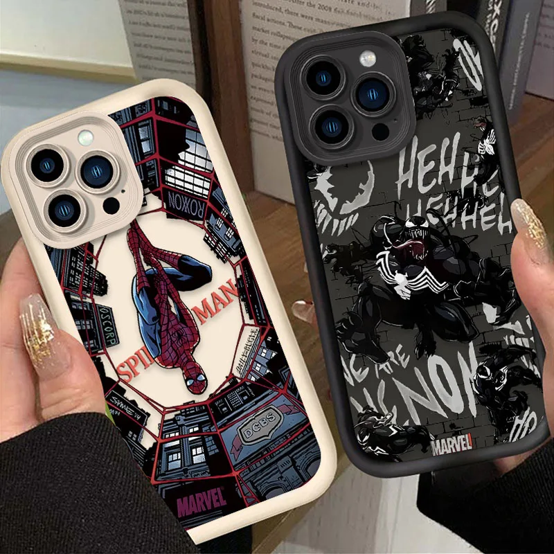 Marvel Venom Spider Man Case For iPhone 16 15 14 13 12 11 Pro Max X XS X S Max XR SE 2020 7 8 Plus iphone16 Soft Silicone Cover