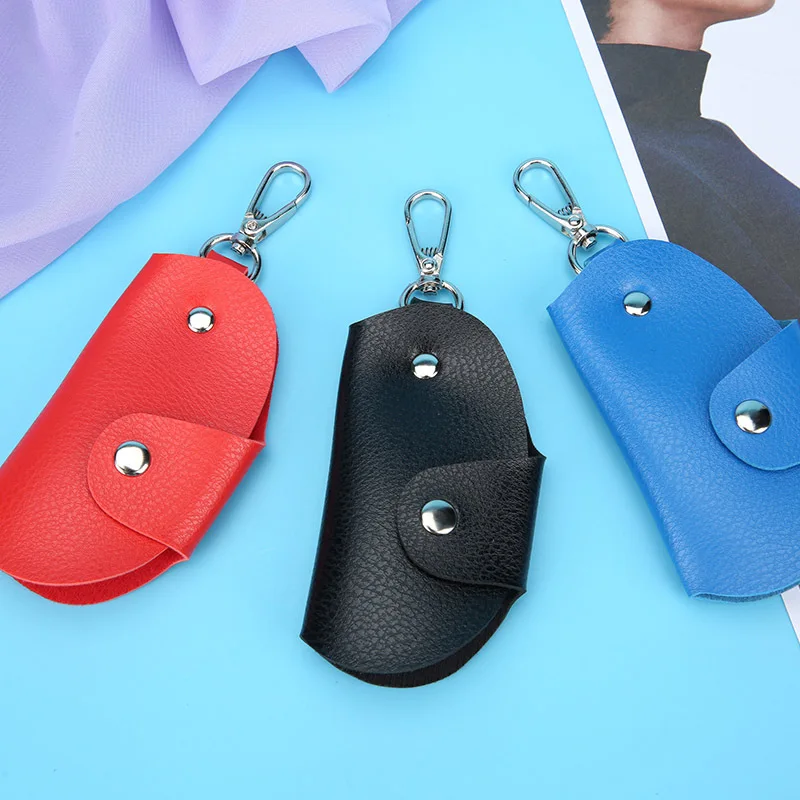 Keychain Key Holder Bag Case Portable Leather Housekeeper  Car Key Holders Unisex Wallet Cover Simple Solid Color Storage Bag