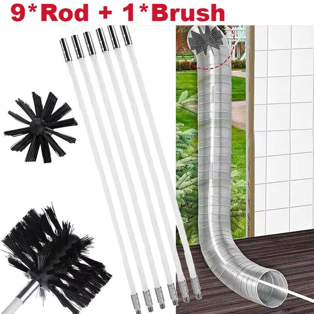 Chimney Brush Set with Long Handle Rods Flue Sweeping Brush 100/150mm Brush Head Air Duct Cleaning Tool for Chimney Dryer Pipe