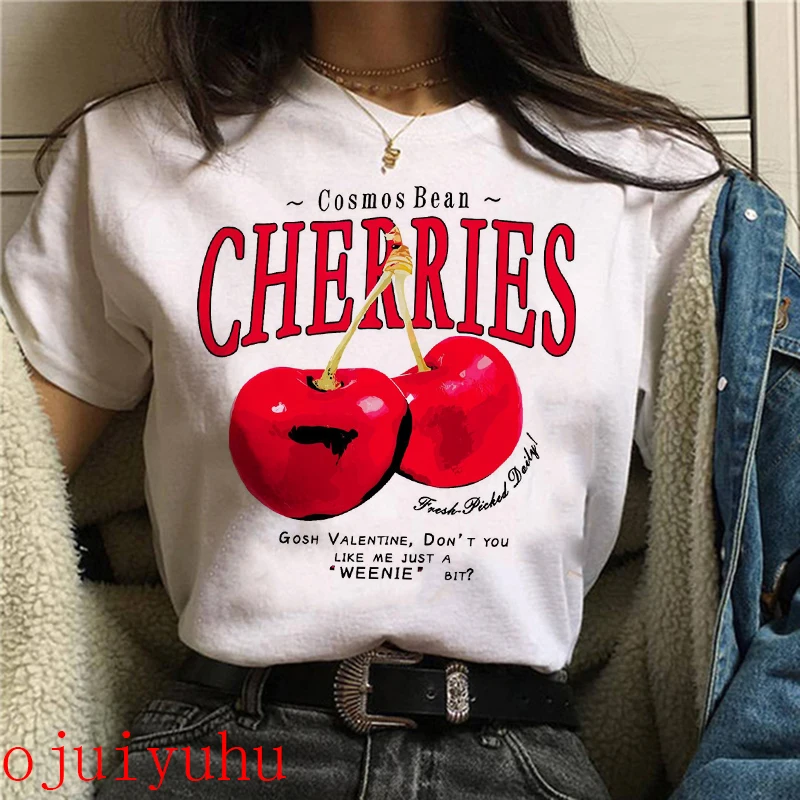

Cute Cherry Graphic Printing Summer Luxury Brand Cotton Men's and Women's T-Shirts Short Sleeves Street Fashion Trend
