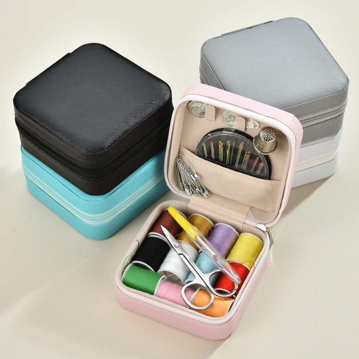 Square cross grain zipper sewing kit storage bag for DIY hand sewing tools, ideal for quick mending at home, dorm and travel view 3