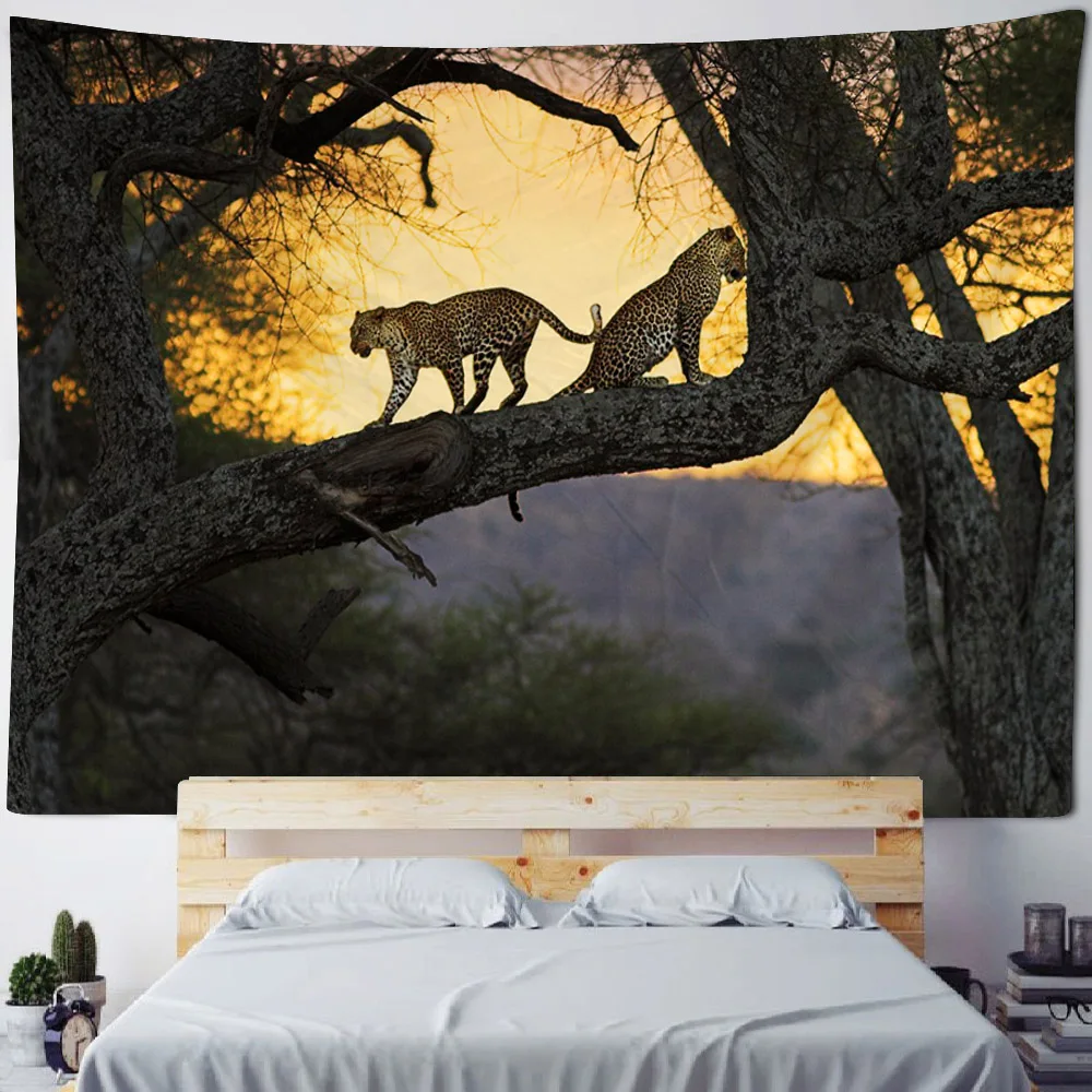 Home Decoration Tapestry Forest Animal Lion Tiger Wolf Wall Hanging Cloth Hippy Bedroom Dormitory Wall Art Decoration Blanket