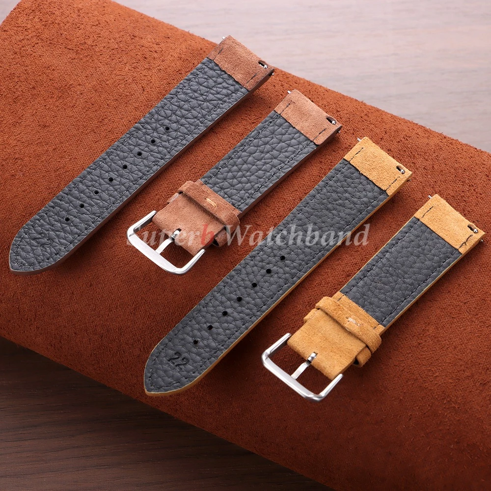 Vintage Suede Leather Watch Strap 18mm 19mm 20mm 22mm for Seiko Handmade Stitching Bracelet for Huawei GT4/3 Quick Release