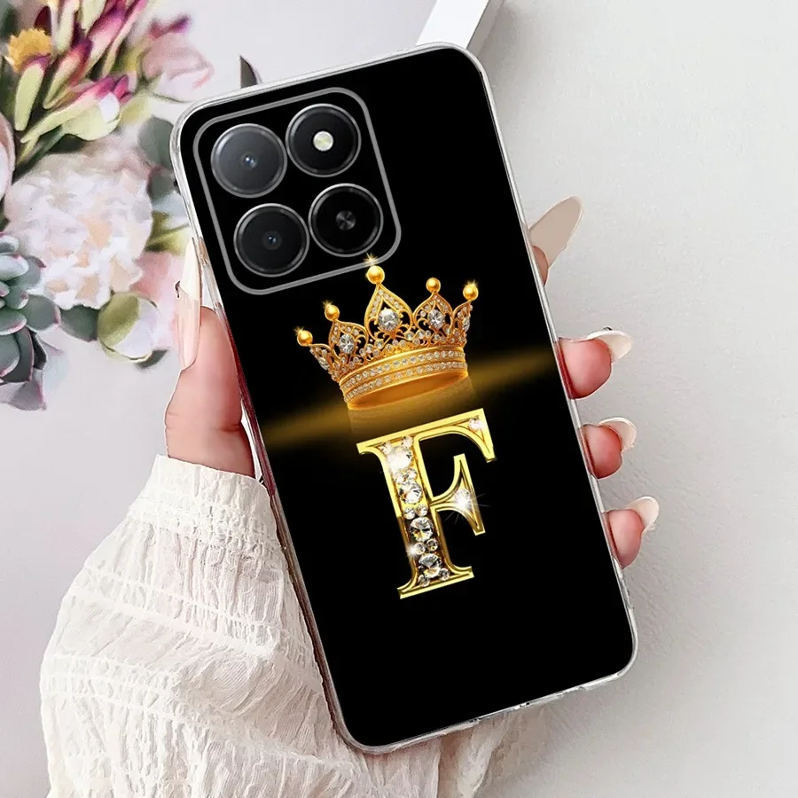 For Honor X6b 2024 Phone Case Alphabet Crown Initial Letter Soft Silicone TPU Cover For HonorX6b X 6b JDY-LX1 Coque Fundas