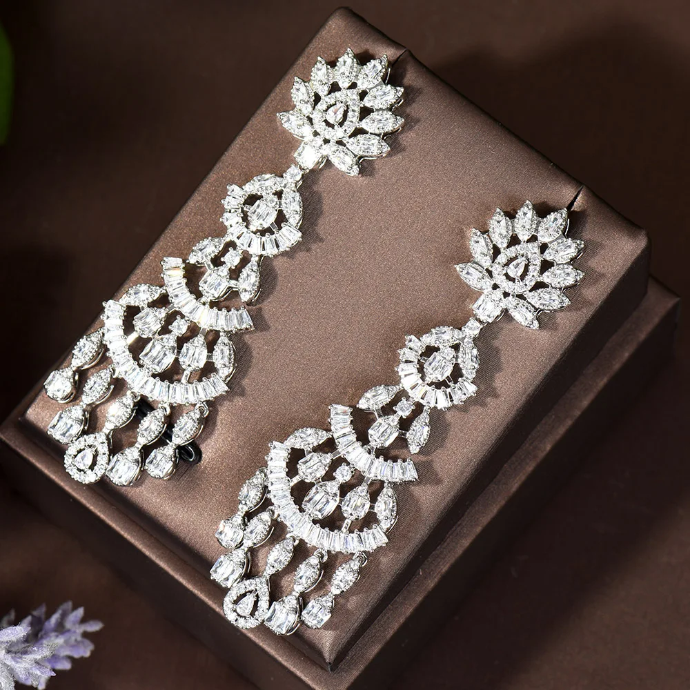 HIBRIDE Statement Geometric Design Drop Earrings Dubai Cubic Zirconia Women Bridal Wedding Jewelry Accessories mujer moda E-640