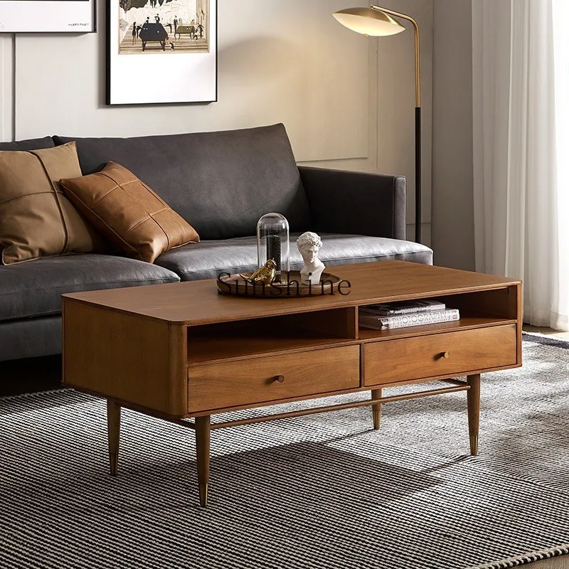 

Nordic, solid wood coffee table, antique style, small apartment living room for home use, low storage table