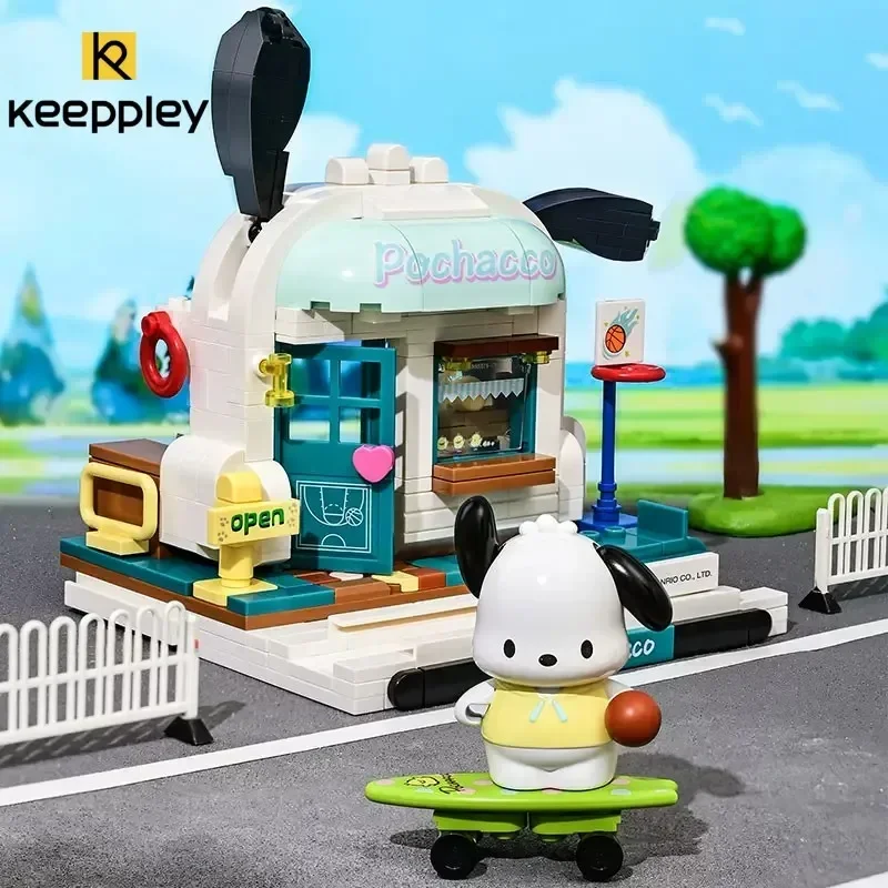 Keeppley New Sanrio Pochacco Series Building Block Cartoon Street View Cute Cake Model Decoration Educational Toys Festival Gift