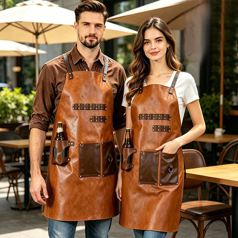 

New PU Leather Apron Multi Functional Outdoor Workwear Barbecue Waterproof Oil Resistant Barber Car Wash Pet Shop Work Apron