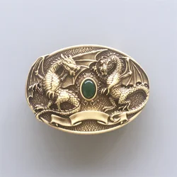 Twin dragon oval solide messing gürtel schnalle auch lager in den us BUCKLE-BT004 kostenloser versand