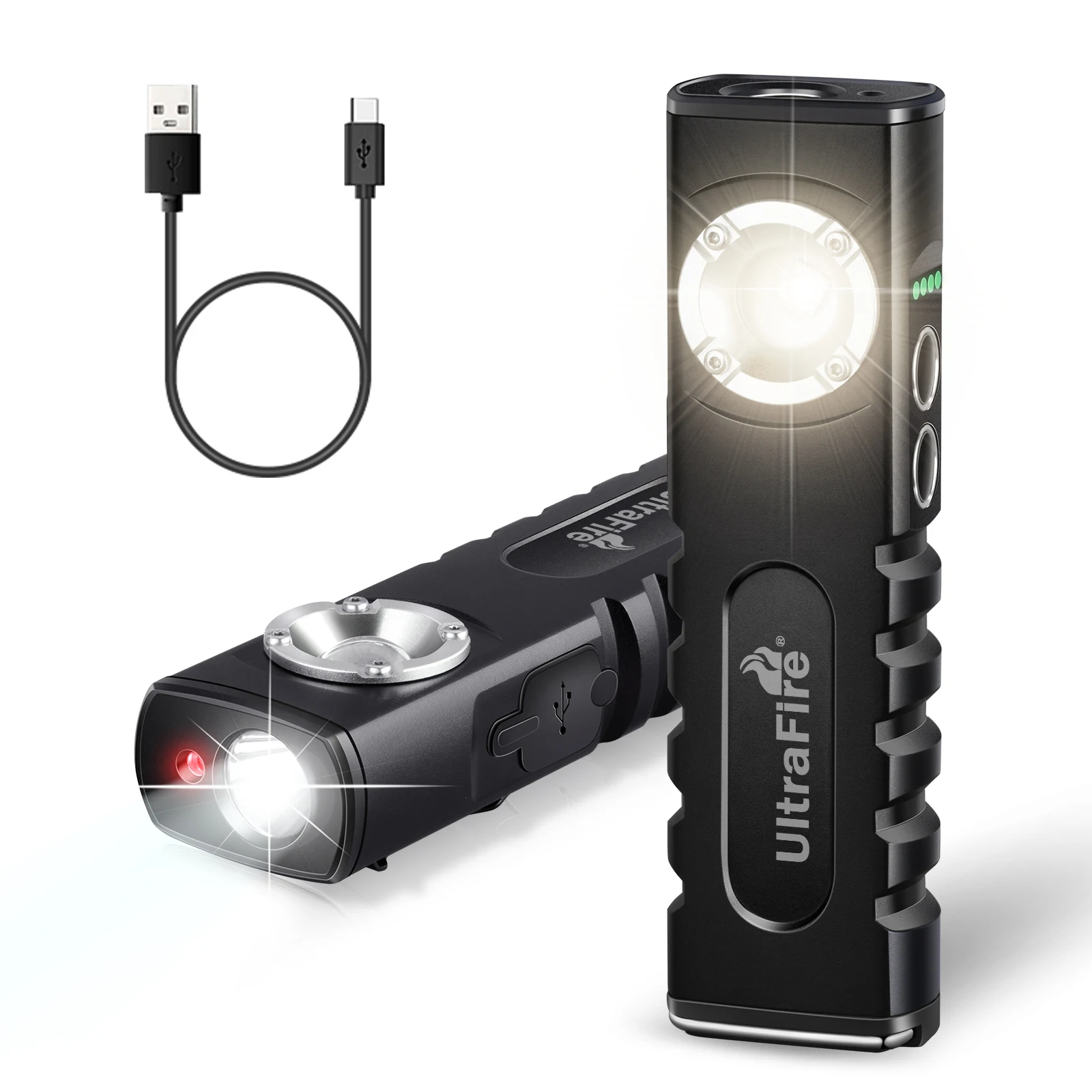 Potente linterna LED portátil UltraFire UF-166 con puntero láser recargable tipo C y batería externa magnética, luz de trabajo