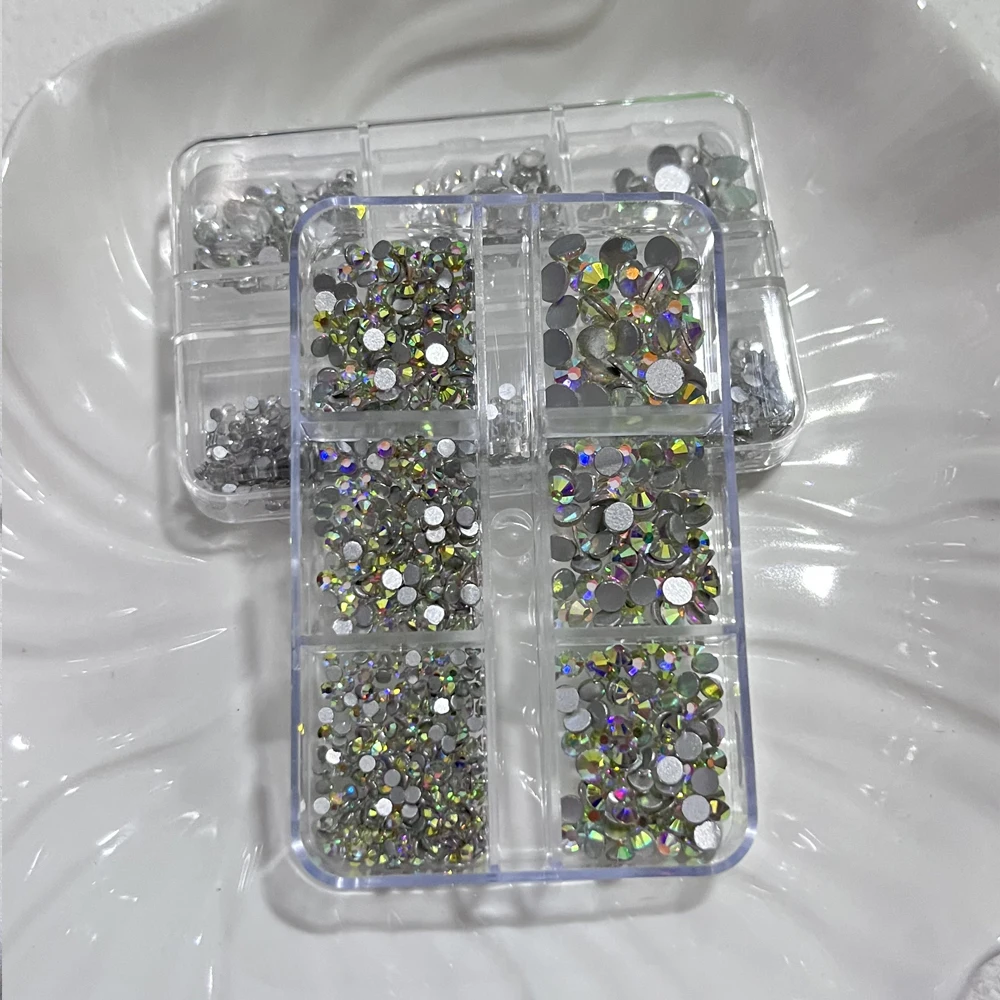 6Grids SS6-SS30 Mixed Nail Rhinestones Art Charm Shiny Clear/Gold/Pink/Blue Diamond Flat-back Nail Gems Glass Stones Nails Decor