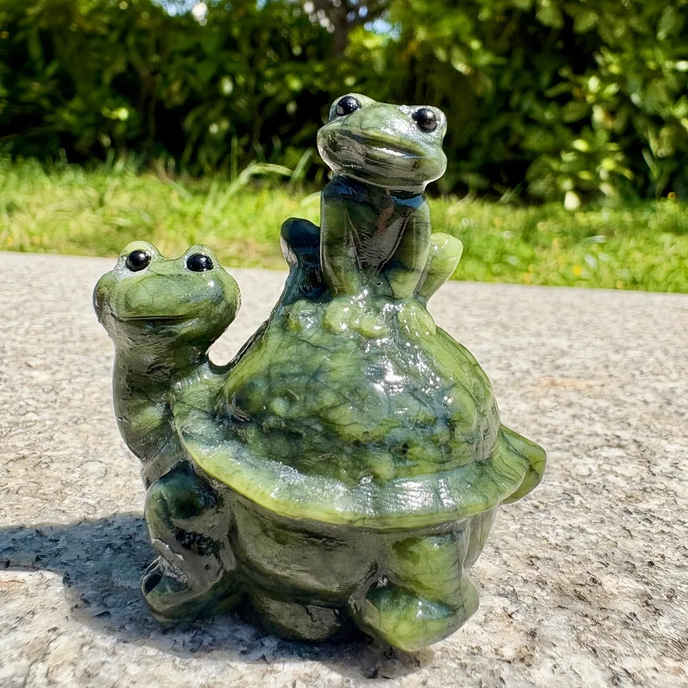 

Natural Serpentine/Turtle Frog Hand Carving Creative Cute Pet Sculpture Desktop Tea Pet Home Decorative Ornament