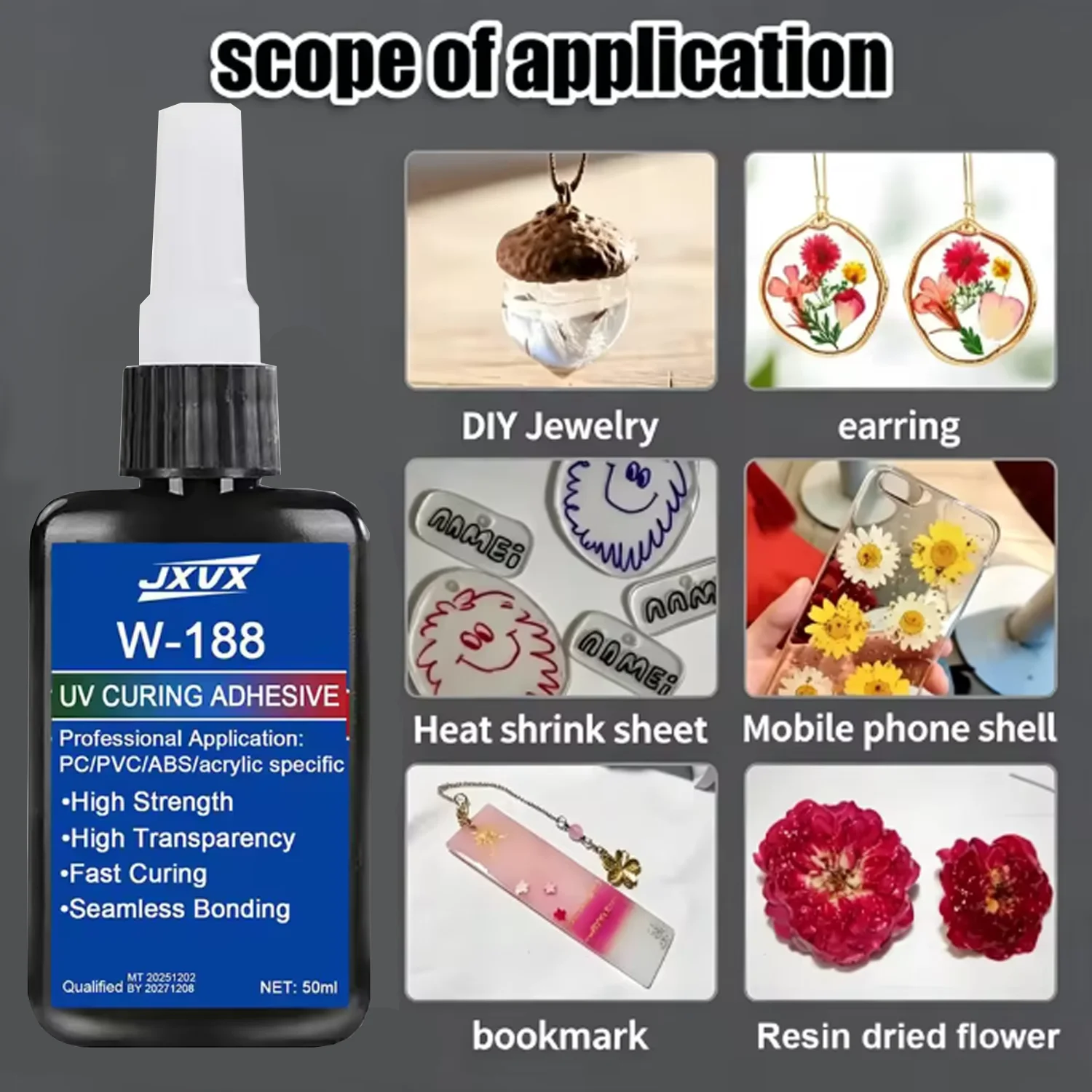 JXVX 50ml UV Resin Kit Clear Hard Upgraded Crystal Clear Epoxy Resin Up Premixed UV Cure Resin for DIY Craft Jewelry Making.