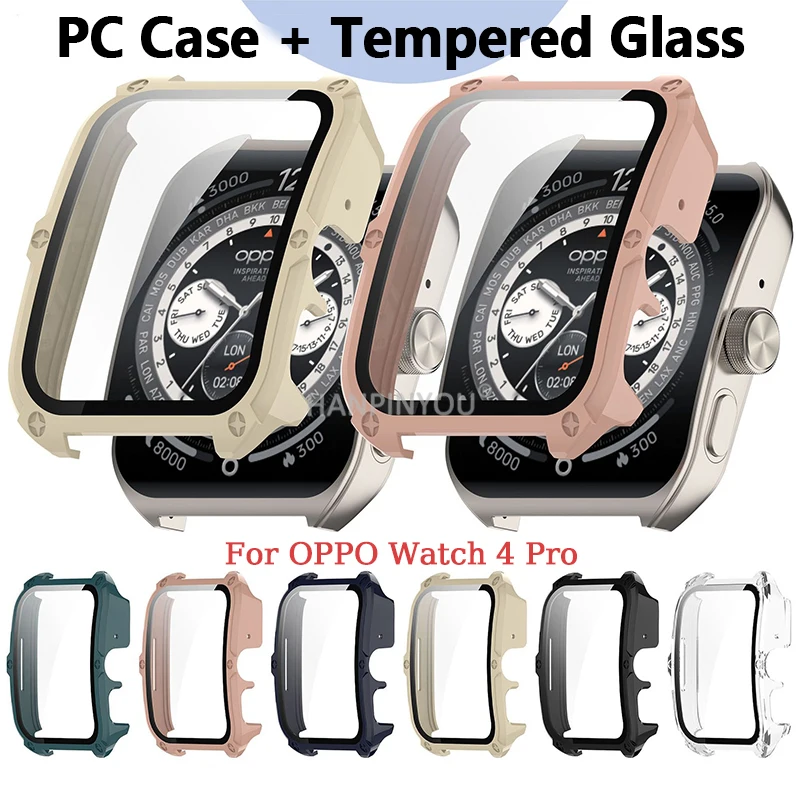 

Защитный чехол для часов OPPO Watch 4 Pro из закаленного стекла и твердого поликарбоната, полностью прозрачный, со встроенной защитой экрана и бампером