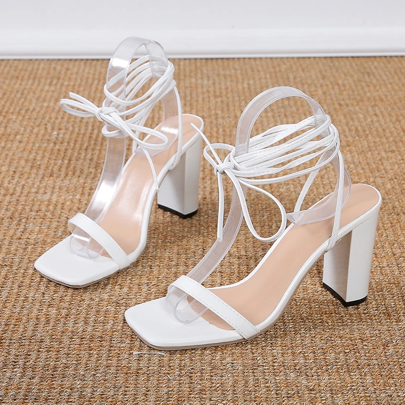 Black Heels Women\'s High Heels 9CM Leather Shoes Summer Sandals Woman Ankle Buckle Strap High Heels Pumps Sandal Shoe Slippers