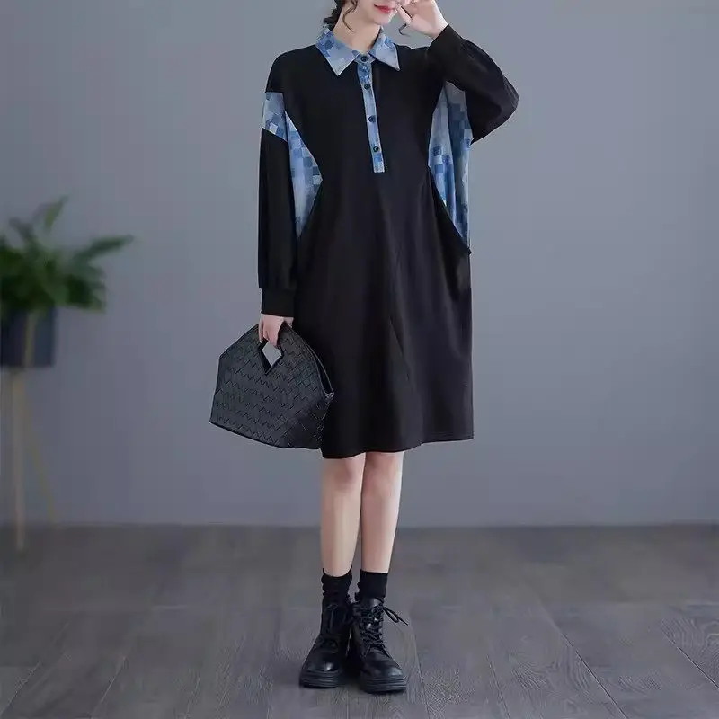 2024 Spring And Autumn Oversized Women's Patchwork Dress For Women Casual Style Loose Medium Length Shirt Dress Z4982