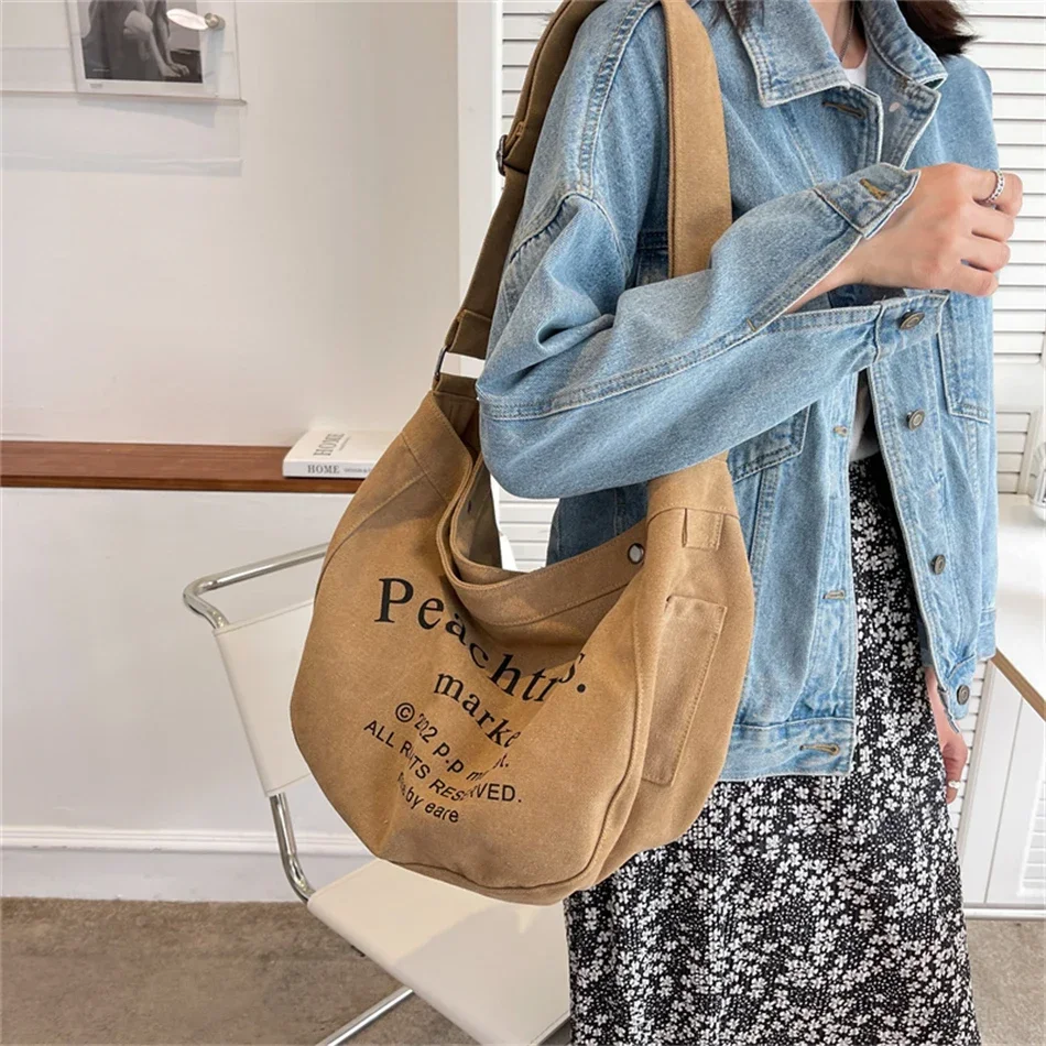 Fashion Trends Designer Large Capacity Canvas Shoulder Bags for Women 2024 Handbags and Purse Female Casual Totes Postmen Bags