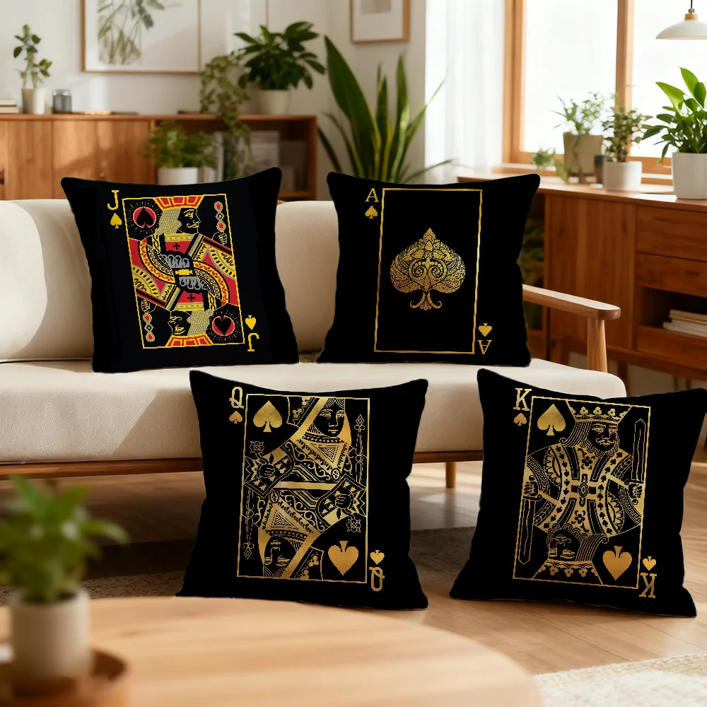 Funda de cojín de lujo con diseño de cartas de juego en negro y dorado, decoración para habitación, tienda, coche, hogar, oficina, café, almohada, sofá, estampado nórdico, simplicidad nórdica