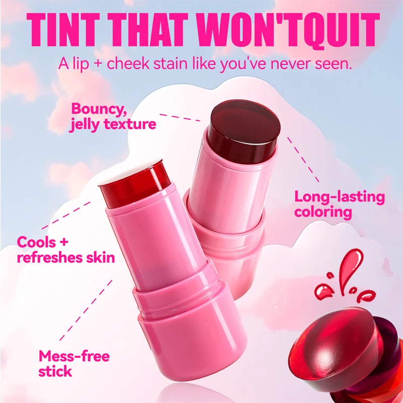 LOTTIEYA Cooling Water Jelly Blush ลิปสติก Tint Gel Bouncy Jelly เนื้อเบา Long-Lasting Blusher Mess-free Stick Blush