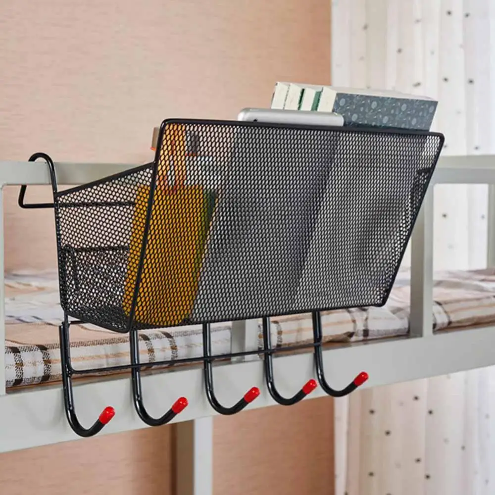 Hanging Metal Storage Rack Basket Hooks Book Phone Holder Dorm Bed Organizer