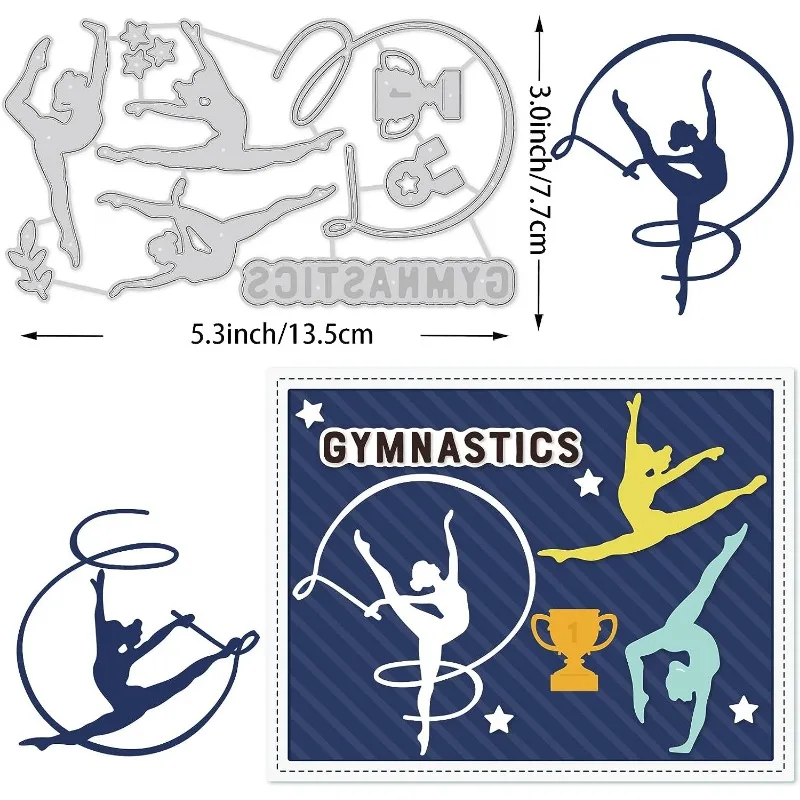 5.3x3inch Gymnastics Metal Cutting Dies, Ribbons, Trophies, Stars Embossing Stencil Template for DIY Crafts Scrapbook