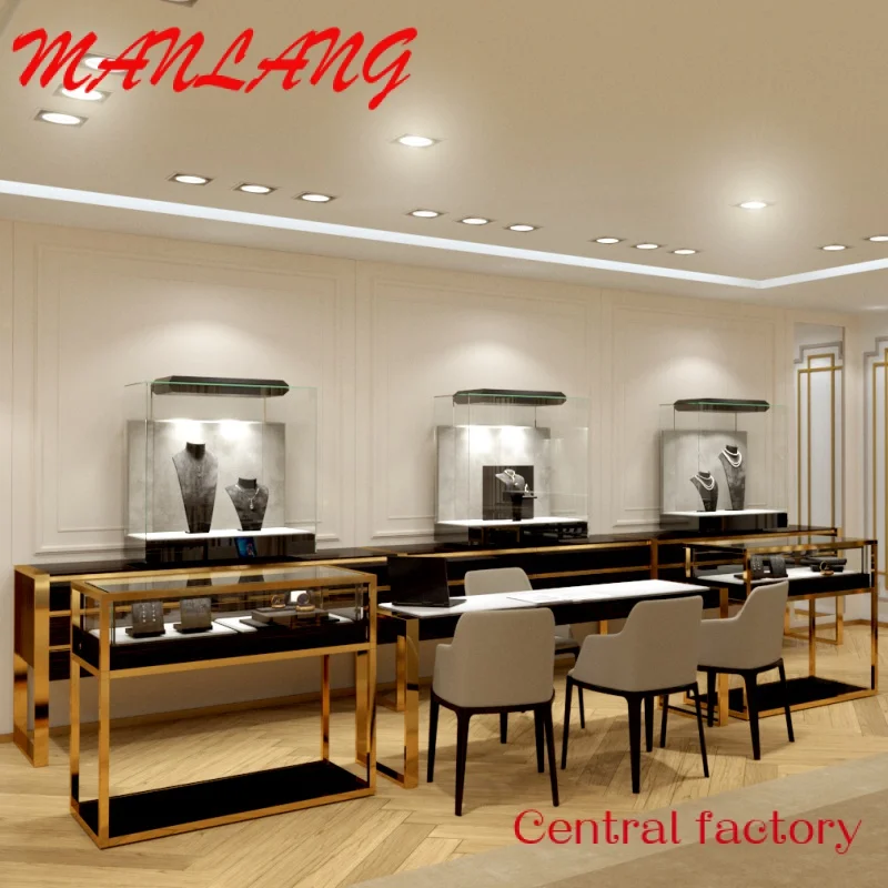 Custom  High end jewelry store interior design glass display cabinet for jewelry showroom