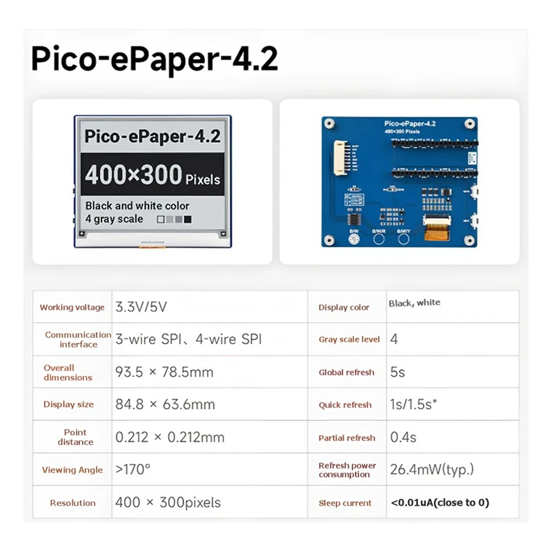 Super Sale 4.2inch EPaper Display for Raspberry Pi Pico E-Ink White/Black