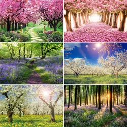 Laeacco Spring Forest Flowers Blossom Tree Art Grassland Natural Landscape Photo Backdrops Backgrounds Baby Portrait Photophone