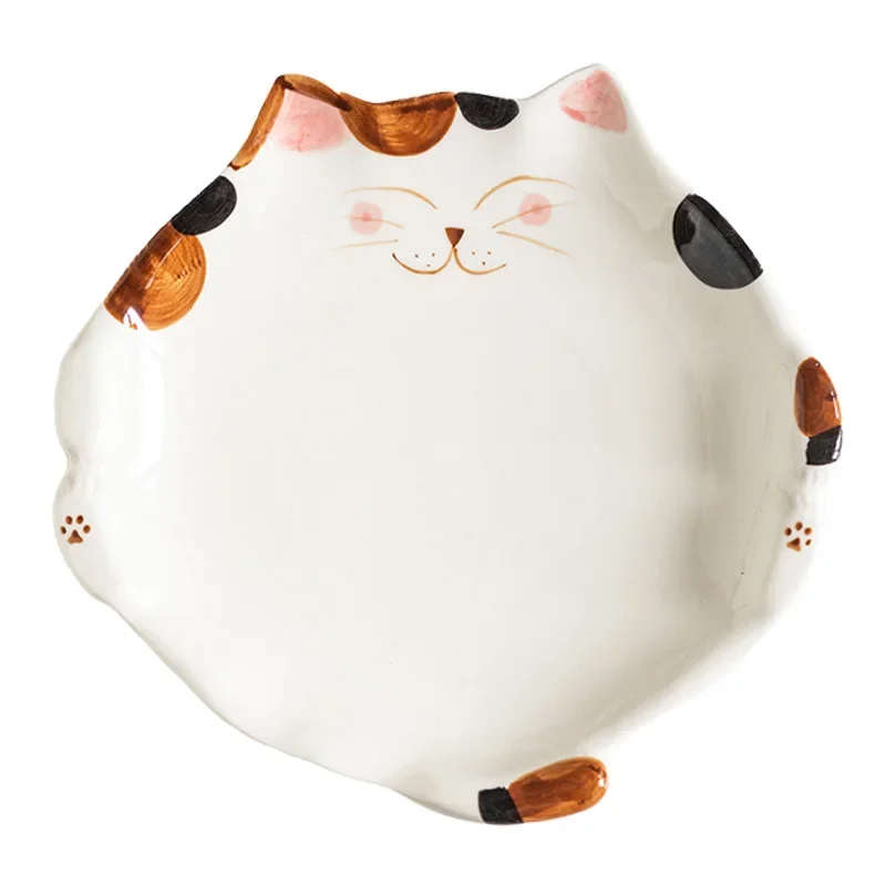 Pastoral Cat Dish Japanese Ceramic Dish Cute Cat-shaped Plates Fruit Salad Plate Underglaze Color Bowl