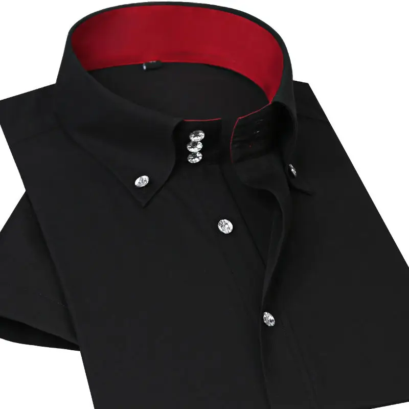 Men's Short Sleeve Shirt Button-down Collared Summer Formal Business Dress Shirts Slim Fit Korean Fashion Casual Classic Black
