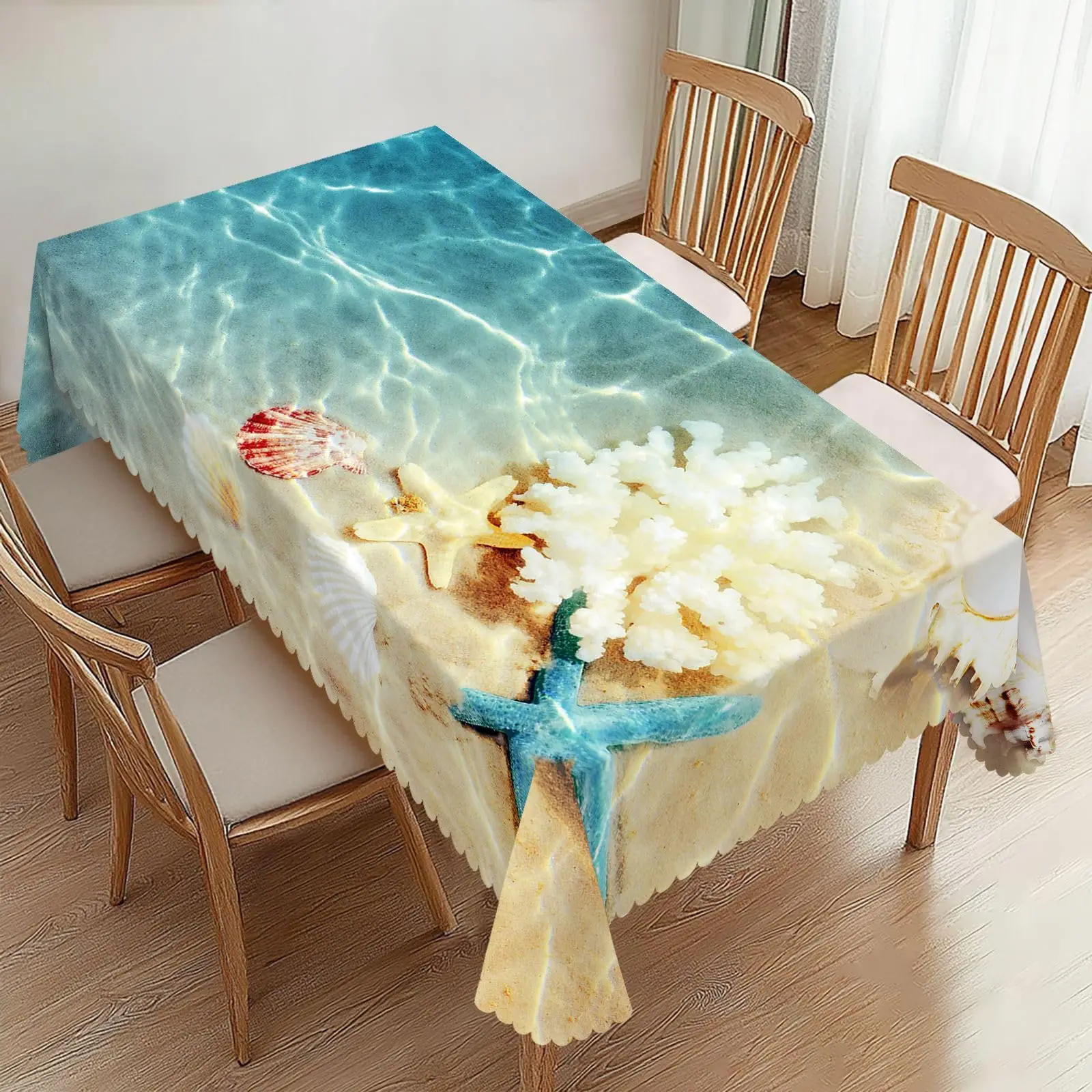 Seashell on The Summer Rectangle Tablecloths Beach Coral Table Cloths for birthday decoration，desk mat