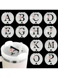 Tumblers Name Plates for Stanley Tumblers 40 oz Cup Lid H2.0,Cup Lid Topper Round Acrylic Name ID Plate Glitter silvery 