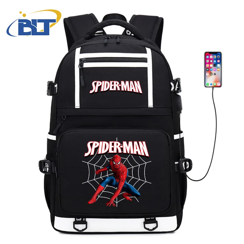 Spiderman Printed Student Schoolbag Youth Backpack Black Large Backpack Kids Gift for Boys