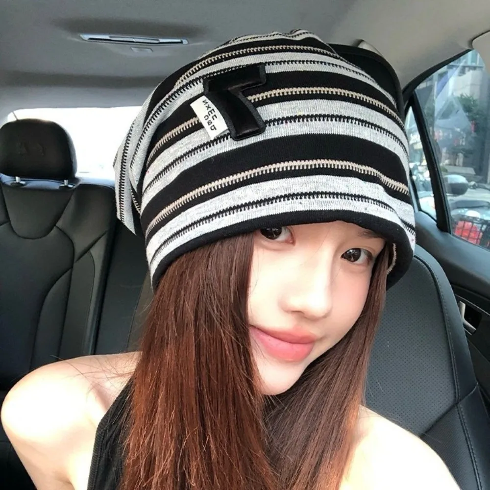 

Trendy Korean Y2k Striped Cap Spring Autumn Soft Baggy Strip Hat Slouchy Breathable Beanie Hats Female