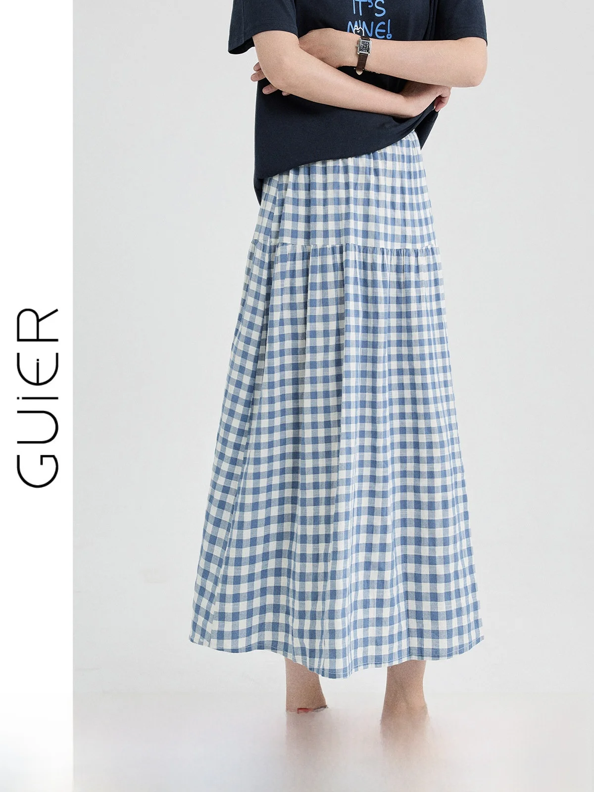 

Юбка миди с высокой талией А-силуэта, женская, в клетку, с лоскутным узором, повседневная, летняя, новый стиль, винтажный стиль, полудлинная юбка