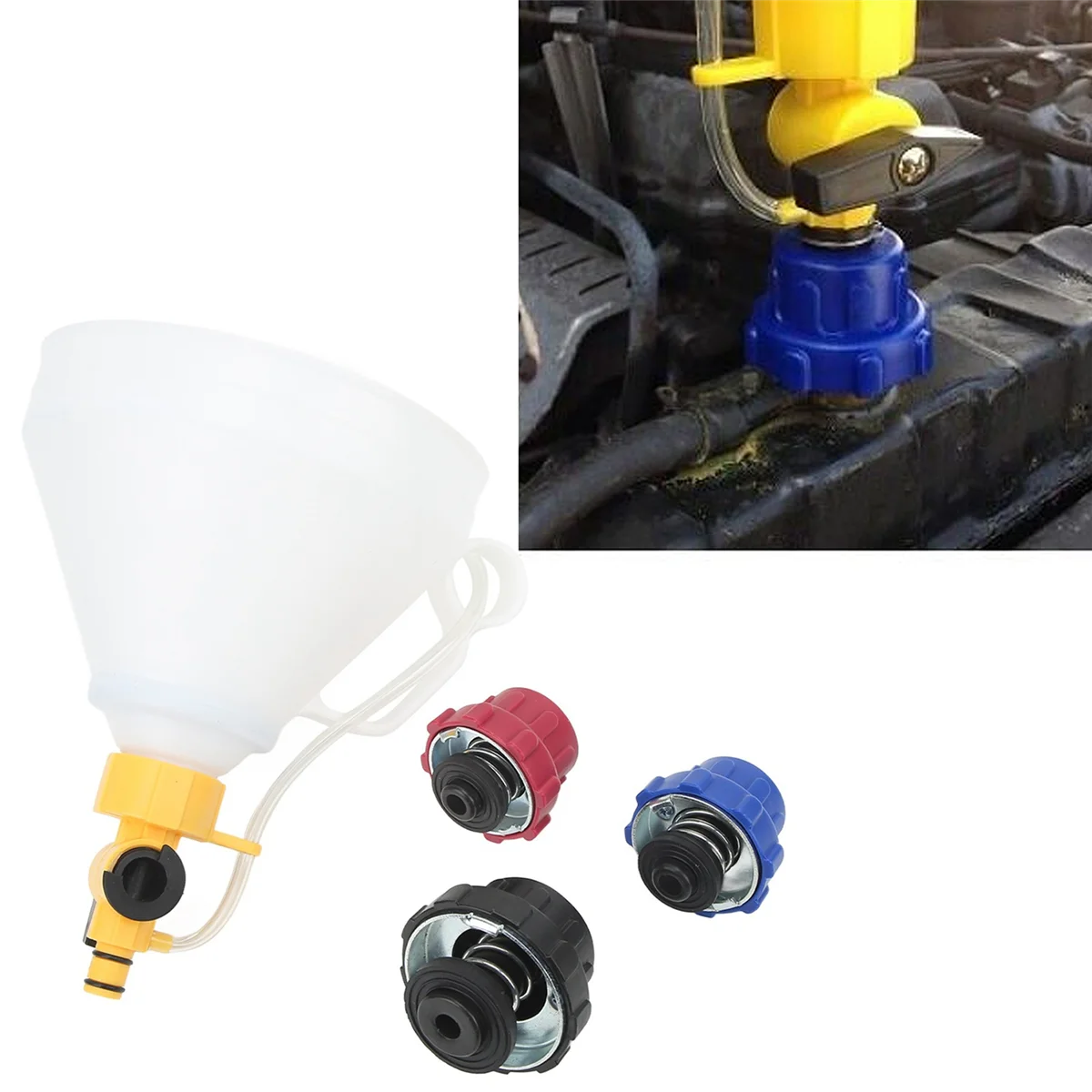 Car Engine Coolant Refilling Funnel Auto Cooling System Filling Garage Tools with 3 Adapters for Ford