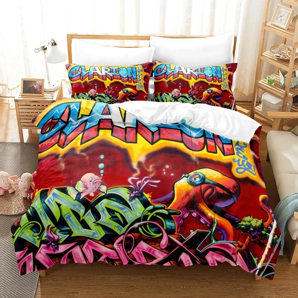 

Graffiti Duvet Cover Set Teen Style Pattern Bedding Street Culture Decor Set King Queen Size Hip Hop Polyester Comforter Cover