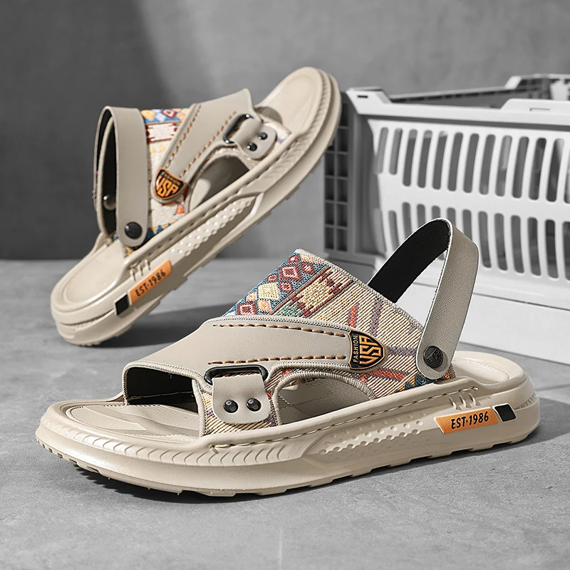 

Moisture Care Men Summer Flat Sandals Anti Slip Fresh Keeping Design Comfort for Daily Rest Leisure Use