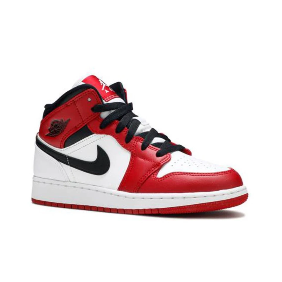 Original Air Jordan 1 Mid \'Chicago\'Red and White GS Size For Women Retro Classic Basketball Shoes Sneakers 554725-173