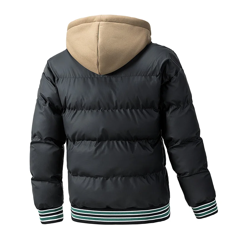 Fake Two-piece Padded Jackets Men Outdoor Windproof Thicken Baseball Jackets Fashion Hooded Parkas Winter Warm Streetwear Coats
