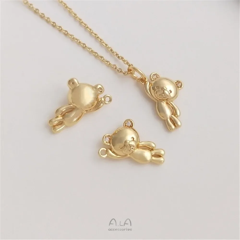 

14K Gold Plated Inlaid zircon lovely bear pendant handmade pendant diy bracelet necklace earrings pendant