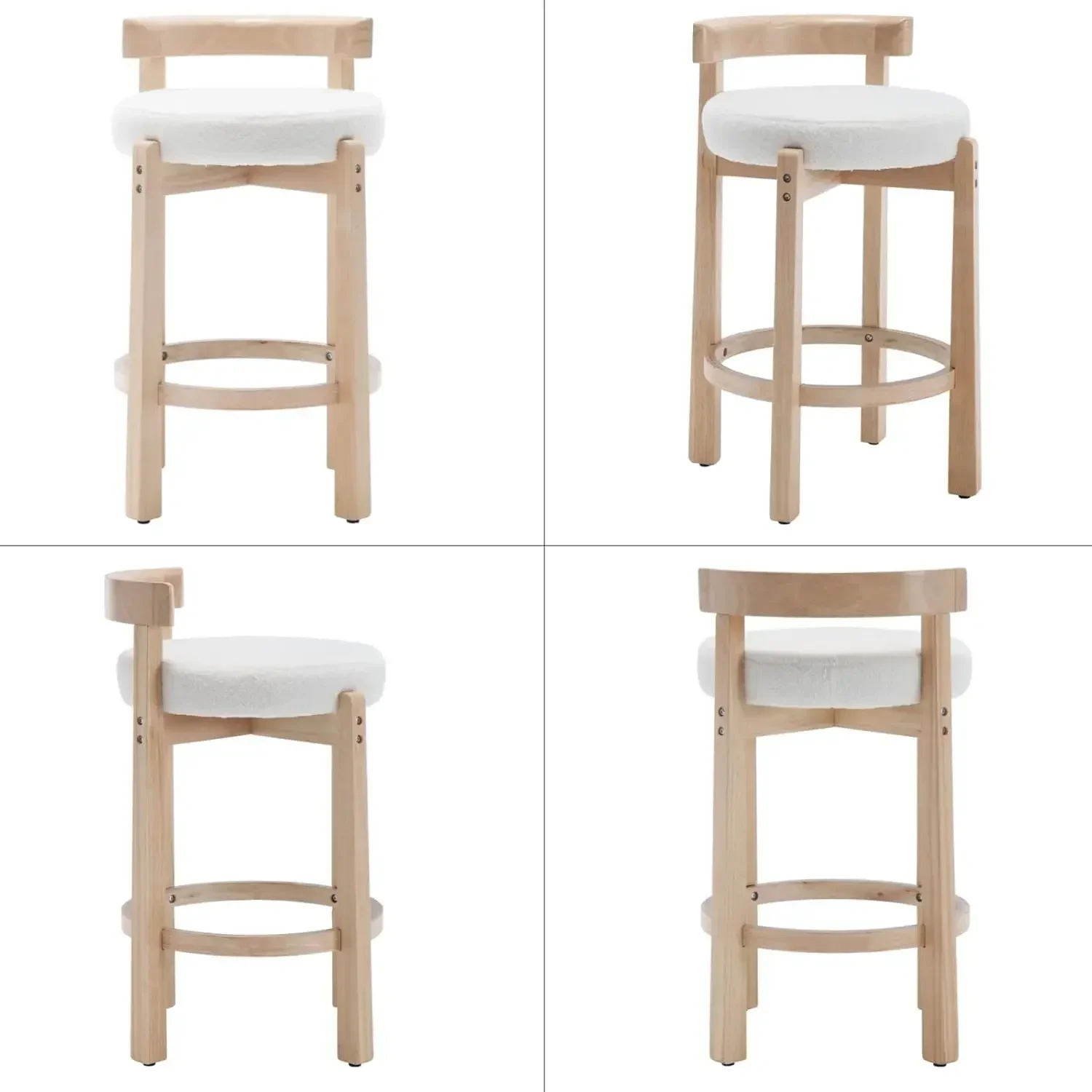 Ensemble de 4 tabourets de bar Mid-Century, comptoir sherpa de 26.5 pouces, blanc